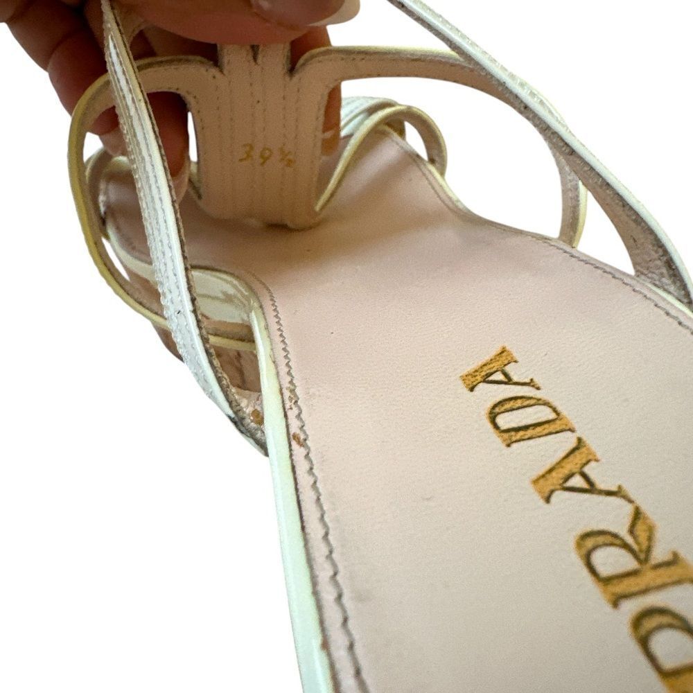 PRADA Beige Wedge Patent Leather Strappy Slide Sandals - Picture 11 of 12